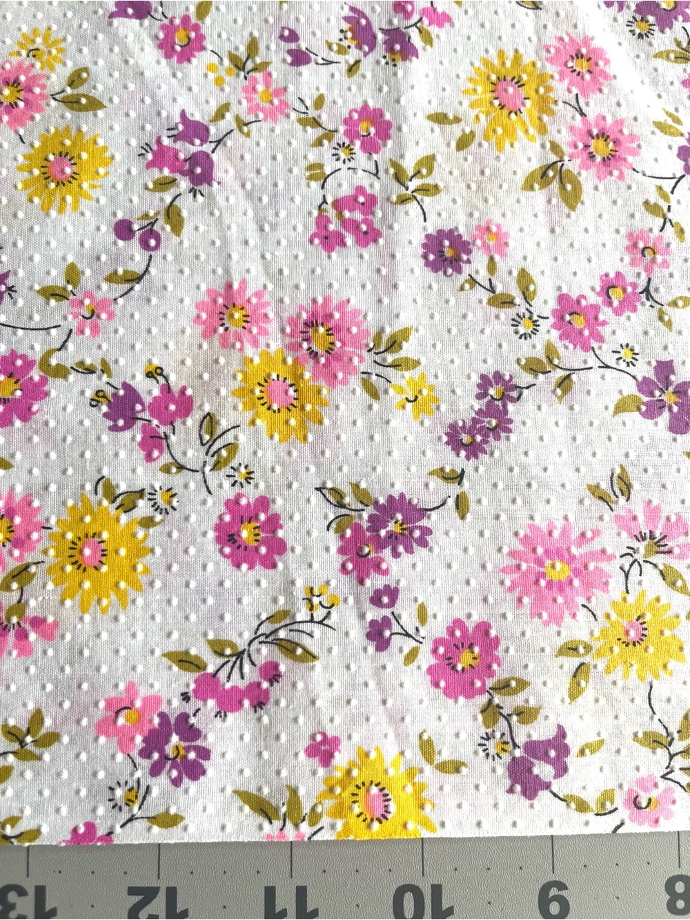 Vintage 70's Cotton Fabric Dotted Swiss Floral Cotton 1 Yd 29"x40" OOP